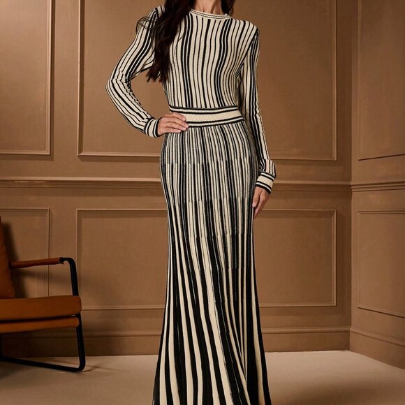 Multicolor Long Sleeve Waist Cinched Women's Sweater Dress - Picture 5 of 9